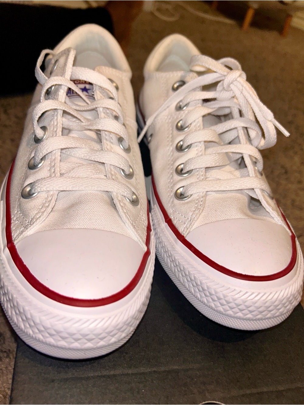 Converse White Low-Top Canvas Sneakers with Red Stripe